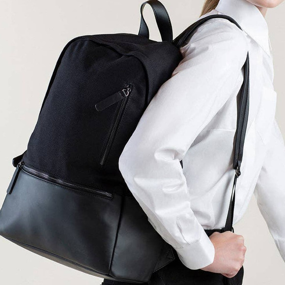 Essential Jet Black Cotton Vegan Leather Backpack - Picture 2 of 2